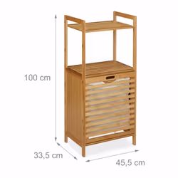 Meuble panier à linge, armoire salle de bain en bambou, corbeille basculante, hlp 100 x 45,5 x 33,5 cm, nature - Relaxdays - Vue supplémentaire 4