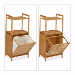 Meuble panier à linge, armoire salle de bain en bambou, corbeille basculante, hlp 100 x 45,5 x 33,5 cm, nature - Relaxdays - Vue supplémentaire 6