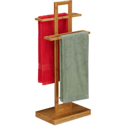 Relaxdays - Porte-serviette sur pied, support bambou, 2 bras, salle de bain, solide, HxLxP 88 x 35,5 x 23,5 cm, nature