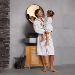 Relaxdays Armoire dessous lavabo bambou, 60x67x30 cm, 1 grand compartiment, 2 portes, magnétique, salle de bain, nature