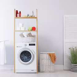 Relaxdays Etagère de machine à laver bambou, 2 rangements, meuble de salle de bain, 175 x 66 x 30 cm, toilettes, nature