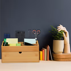 Relaxdays Organiseur de bureau avec tiroir, 6 tiroirs, bambou, boîte de rangement, office, HLP 15 x 28 x 16,5 cm, nature