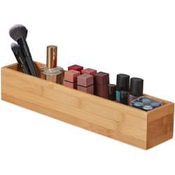 Relaxdays - Boîte en bambou, rangement salle de bain, cuisine & bureau, oblong & étroit, caisse, 7 x 38 x 8 cm, nature