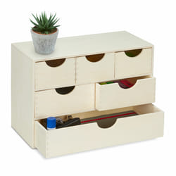 Relaxdays - Boîte à tiroirs en bois, hlp: 28 x 40 x 20 cm, rangement petits objets, à décorer, 6 compartiments, nature