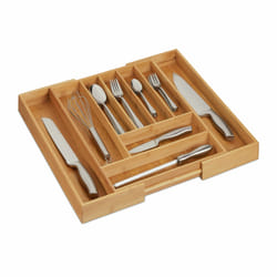 Range-couvert, bambou, extensible, organiseur de tiroir, 7 à 9 compartiments, hlp 5x49,5x44,5 cm, nature - Relaxdays