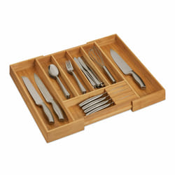 Range-couvert, bambou, extensible, organiseur pour tiroir, séparateur, hlp 5x55x44,5 cm, nature - Relaxdays