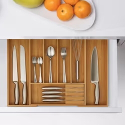 Range-couvert, bambou, extensible, organiseur pour tiroir, séparateur, hlp 5x55x44,5 cm, nature - Relaxdays