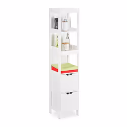 Relaxdays Armoire de salle bain style campagnard HlP: 144 x 30 x 30 cm 2 tiroirs 3 supports debout étagère blanc
