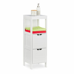 Relaxdays Armoire de salle bain, style campagnard, HlP: 90 x 30 x 30 cm, 2 tiroirs, 1 support, debout, étagère, blanc