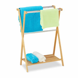 Porte-serviettes sur pieds, 5 barres, bambou, acier inoxydable, support à lavettes de salle de bain, 87x58,5x36 cm, nature - Relaxdays