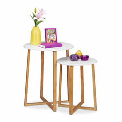 Table d'appoint ronde, gigognes, jeu de 2, 48,5 et 60,5 cm de hauteur, design moderne, table de salon, nature. - Relaxdays