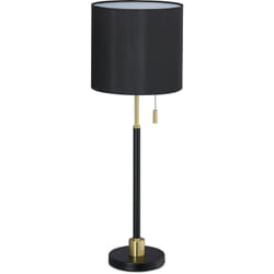 Relaxdays Lampe de table avec interrupteur à tirette, élégant abat-jour de nuit douille E27, HxD 69 x 24 cm noir /doré