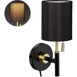 Relaxdays - Lampe murale, abat jour rond, interrupteur à tirette, câble avec fiche, éclairage sur mur 32 x13 x18 cm, noir