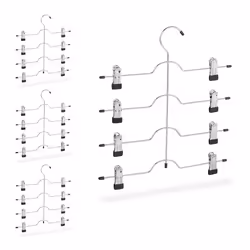 Cintres multiples à clips lot de 4 pantalons jupes gain de place cintre métal antidérapant argenté