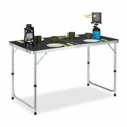 Relaxdays Table camping, pliable, 120 chaises, réglable en hauteur, 120x60 cm,alu, MDF,gris/argent