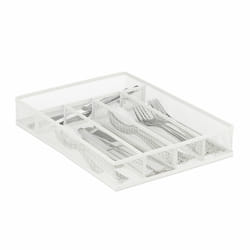 Bac à couverts en métal, organiseur de tiroir, ustensiles, 5 compartiments, Maille 5,5 x 29 x 41 cm, blanc - Relaxdays