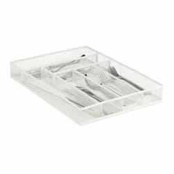 Bac à couverts en métal, organiseur de tiroir, ustensiles, 6 compartiments, Maille, 5,5 x 29 x 41 cm, blanc - Relaxdays
