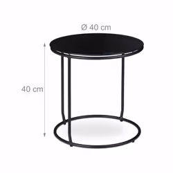 Table d'appoint avec tabouret, table basse ronde avec tabouret, peu encombrant, verre et métal, 40x40 cm, noir - Relaxdays - Vue supplémentaire 4