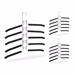 Relaxdays Cintre multiple lot de 3 porte-pantalons 5 en 1 gain de place antidérapant armoire argenté/noir