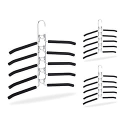 Relaxdays Cintre multiple lot de 3 porte-pantalons 5 en 1 gain de place antidérapant armoire argenté/noir