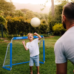 Relaxdays But de football, pour jardin, cage pour enfants & adultes, métal, avec filet, HLP: 110x152x74 cm, gris/bleu