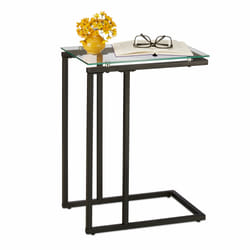 Relaxdays Table d’appoint haute, en forme de U, mélange de matériaux, plateau en verre, Bauhausstil, 60x30x45 cm, noir