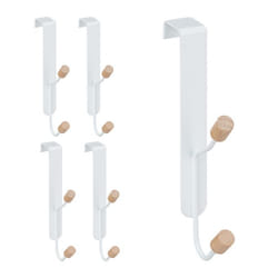 Relaxdays - Crochet de porte, lot de 5, scandinave, patères doubles, fer & bois, h x l x p 16 x 2 x 7 cm, blanc/nature