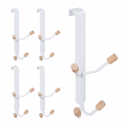 Relaxdays Crochet de porte lot de 5 scandinave patères en fer & bois chambre H x L x P 19 x 9 x 8 cm blanc/nature