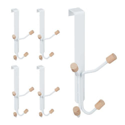 Relaxdays Crochet de porte lot de 5 scandinave patères en fer & bois chambre H x L x P 19 x 9 x 8 cm blanc/nature