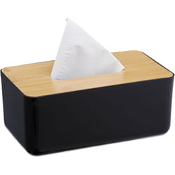 Relaxdays - Boîte à mouchoirs, rechargeable, salle de bain, distributeur à lingettes, couvercle en bambou, plastique, 10x23x13 cm, noir/nature