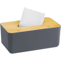 Relaxdays - Boîte à mouchoirs, rechargeable, distributeur à lingettes, couvercle en bambou, plastique, 10x23x13 cm, gris