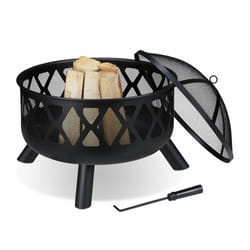 Relaxdays Brasero de jardin, avec protection étincelles, Ø 62 cm, tisonnier inclus, terrasse, bac à feu, acier, noir