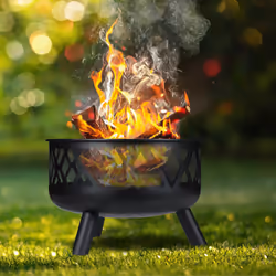 Relaxdays Brasero de jardin, avec protection étincelles, Ø 62 cm, tisonnier inclus, terrasse, bac à feu, acier, noir