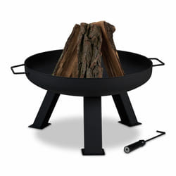 Relaxdays - Brasero de jardin, ø 60 cm, tisonnier inclus, pour la terrasse, bac à feu en acier, rond, grand foyer, noir