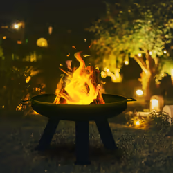 Relaxdays - Brasero de jardin, ø 60 cm, tisonnier inclus, pour la terrasse, bac à feu en acier, rond, grand foyer, noir
