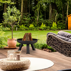 Relaxdays - Brasero de jardin, ø 60 cm, tisonnier inclus, pour la terrasse, bac à feu en acier, rond, grand foyer, noir