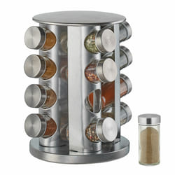 Relaxdays Tourniquet à épices, avec 16 pots, étagère rotative à 360°, inox, verre, présentoir, HxD 28 x 22 cm, argent