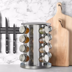 Relaxdays Tourniquet à épices, avec 16 pots, étagère rotative à 360°, inox, verre, présentoir, HxD 28 x 22 cm, argent