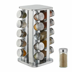 Tourniquet à épices, avec 20 pots, étagère rotative à 360°, inox, verre, h x d 34 x 19 cm, carrousel, argent - Relaxdays