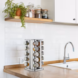 Tourniquet à épices, avec 20 pots, étagère rotative à 360°, inox, verre, h x d 34 x 19 cm, carrousel, argent - Relaxdays