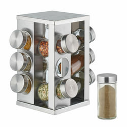 Relaxdays - Tourniquet à épices, avec 12 pots, étagère rotative à 360°, inox, verre, manège, h x d 22 x 19 cm, argent