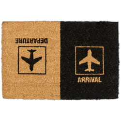 Relaxdays - Paillasson fibre de coco 'Arrival Departure', Tapis, motif avion, intérieur & extérieur, 40x60 cm, nature/noir