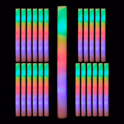 Relaxdays Bâton lumineux LED en lot de 24 bâtonnets clignotants en mousse 3 modes avec piles fêtes festivals blanc