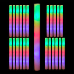 Relaxdays Bâton lumineux LED en lot de 24 bâtonnets clignotants en mousse 3 modes avec piles fêtes festivals blanc