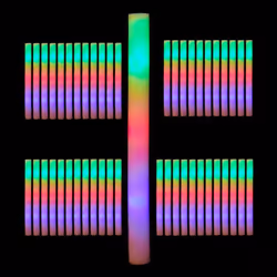 Relaxdays Bâton lumineux LED en lot de 48 bâtonnets clignotants en mousse 3 modes avec piles fêtes festivals blanc
