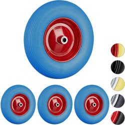 Relaxdays - Roue de brouette 4.80 4.00-8, lot de 4, roue caoutchouc, roue de secours, jante, pneus diable 100 kg charge, bleu, rouge