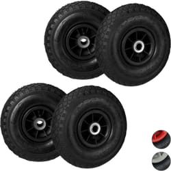 Relaxdays - Roue de diable, lot de 4, roues de brouette, roue de rechange axe, 3.00-4 , caoutchouc 260x85 mm 80 kg, noir
