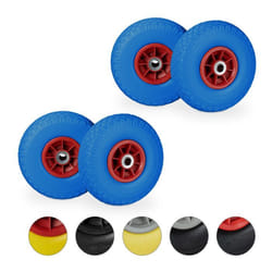 Roue de diable 4x roue de brouette caoutchouc 3.00-4 260 x 85 mm pour axe de 20 mm bleu-rouge