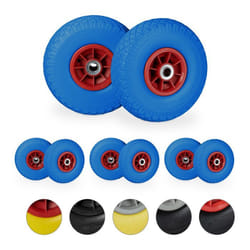Roue de diable 8x roue de brouette caoutchouc 3.00-4 260 x 85 mm pour axe de 20 mm bleu-rouge