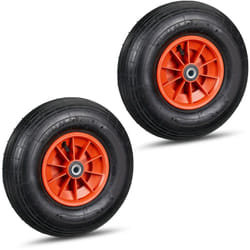 Relaxdays - Roue de brouette, lot de 2, caoutchouc, roue de rechange axe, caoutchouc essieu 4.00-6, 3 adaptateurs, noir-rouge